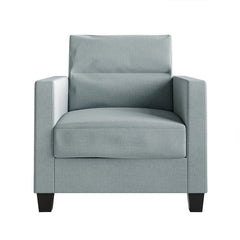 Armchair, Upholstered in Light Blue with Black Legs