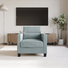 Armchair, Upholstered in Light Blue with Black Legs