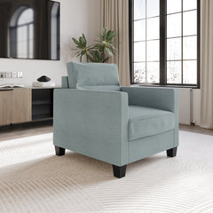 Armchair, Upholstered in Light Blue with Black Legs