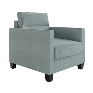 Armchair, Upholstered in Light Blue with Black Legs