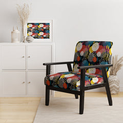Armchair, Velvet Polka Dot Upholstery, Black Wood Legs