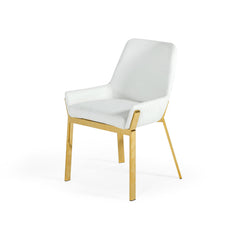 Armchair, White Faux Leather with Gold Steel Legs