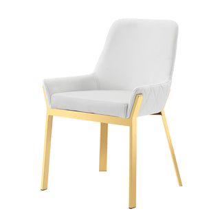 Armchair, White Faux Leather with Gold Steel Legs