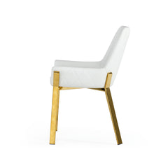 Armchair, White Faux Leather with Gold Steel Legs