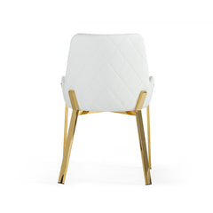 Armchair, White Faux Leather with Gold Steel Legs