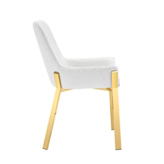Armchair, White Faux Leather with Gold Steel Legs