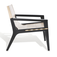 Armchair, White Leather with Black Wood Legs