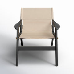 Armchair, White Leather with Black Wood Legs