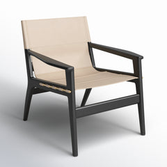 Armchair, White Leather with Black Wood Legs