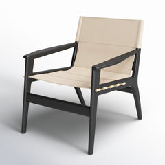 Armchair, White Leather with Black Wood Legs