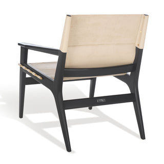 Armchair, White Leather with Black Wood Legs
