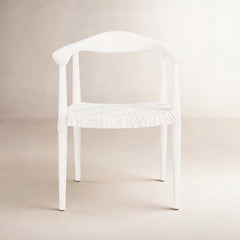 Armchair, White Leather with Solid Wood Legs