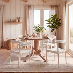 Armchair, White Leather with Solid Wood Legs