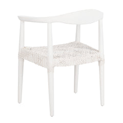 Armchair, White Leather with Solid Wood Legs