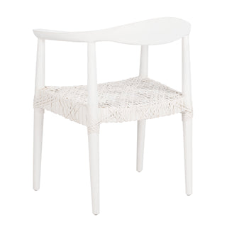 Armchair, White Leather with Solid Wood Legs