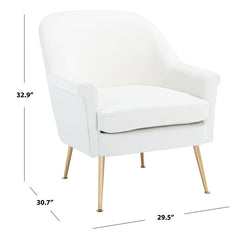 Armchair, White Velvet with Gold Metal Legs