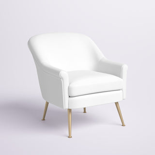 Armchair, White Velvet with Gold Metal Legs