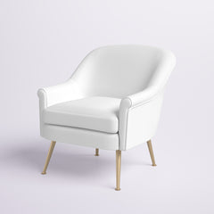 Armchair, White Velvet with Gold Metal Legs