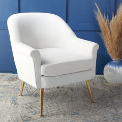 Armchair, White Velvet with Gold Metal Legs