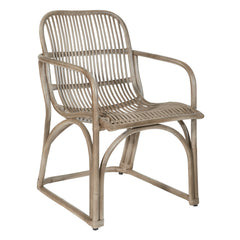 Armchair, Wicker Frame, Round Arms, Gray Wash Rattan Legs