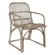 Armchair, Wicker Frame, Round Arms, Gray Wash Rattan Legs