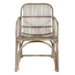 Armchair, Wicker Frame, Round Arms, Gray Wash Rattan Legs