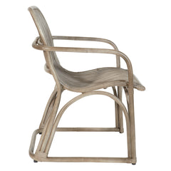 Armchair, Wicker Frame, Round Arms, Gray Wash Rattan Legs