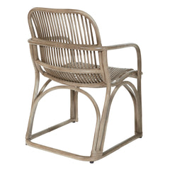 Armchair, Wicker Frame, Round Arms, Gray Wash Rattan Legs