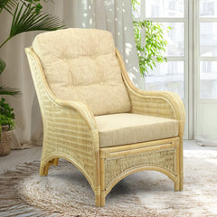 Armchair, Wicker Frame with Cream Polypropylene Olefin Upholstery