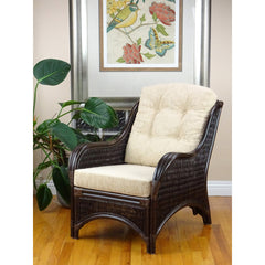 Armchair, Wicker Frame with Cream Polypropylene Olefin Upholstery