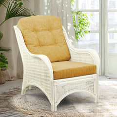 Armchair, Wicker Frame with Cream Polypropylene Olefin Upholstery