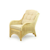 Armchair, Wicker Frame with Cream Polypropylene Olefin Upholstery