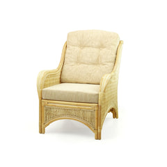 Armchair, Wicker Frame with Cream Polypropylene Olefin Upholstery