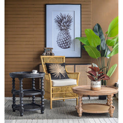 Armchair, Wicker Frame with White Cushion and Natural Finish