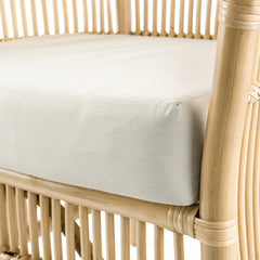 Armchair, Wicker Frame with White Cushion and Natural Finish