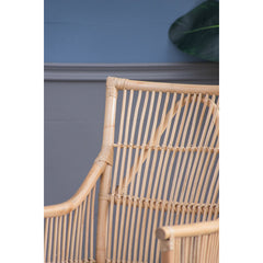 Armchair, Wicker Frame with White Cushion and Natural Finish