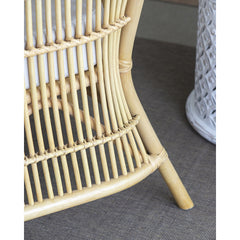 Armchair, Wicker Frame with White Cushion and Natural Finish