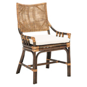 Armchair with Bamboo-Inspired Rattan Frame in Natural Wash and White