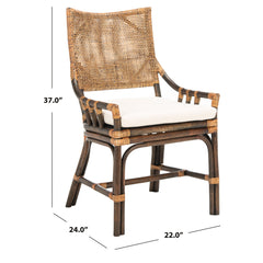 Armchair with Bamboo-Inspired Rattan Frame in Natural Wash and White