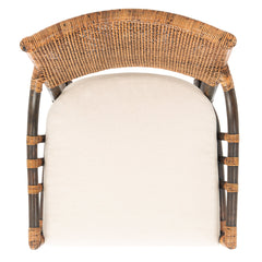 Armchair with Bamboo-Inspired Rattan Frame in Natural Wash and White