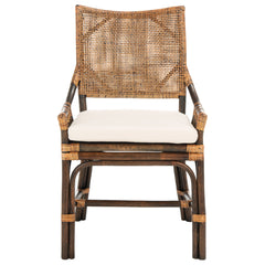 Armchair with Bamboo-Inspired Rattan Frame in Natural Wash and White