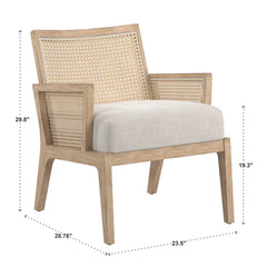 Armchair with Beige Fabric Upholstery and Natural Wood Frame