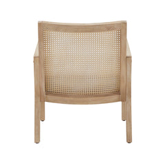 Armchair with Beige Fabric Upholstery and Natural Wood Frame
