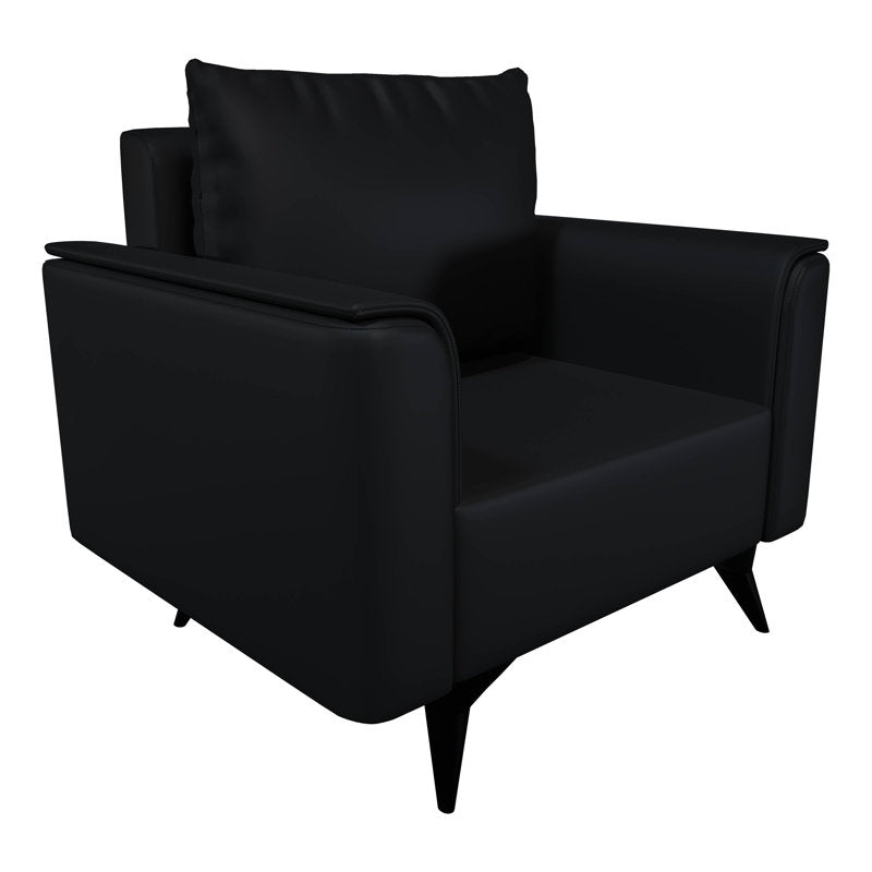 Armchair with Black Faux Leather Upholstery and Black Steel Legs