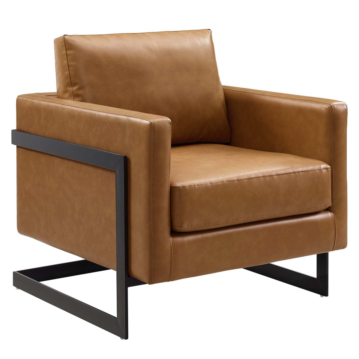 Armchair with Black Metal Frame, Black Tan Upholstery