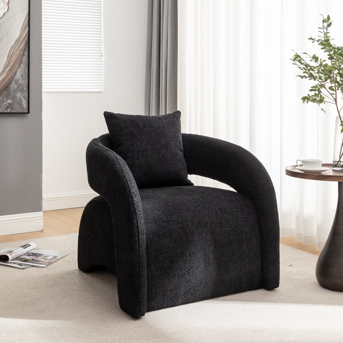 Armchair with Black Polyester Blend Upholstery