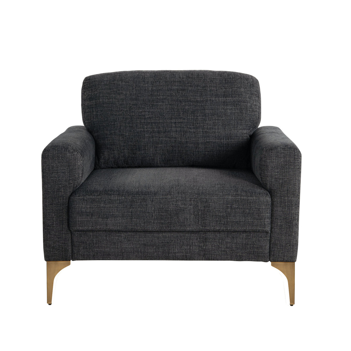 Armchair with Black Polyester Upholstery and Bronze Metal Legs