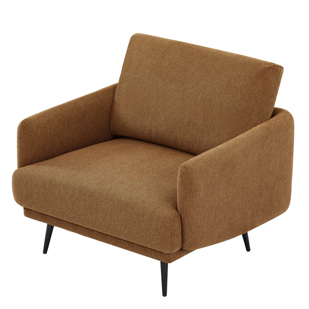 Armchair with Brown Linen Upholstery and Black Metal Legs