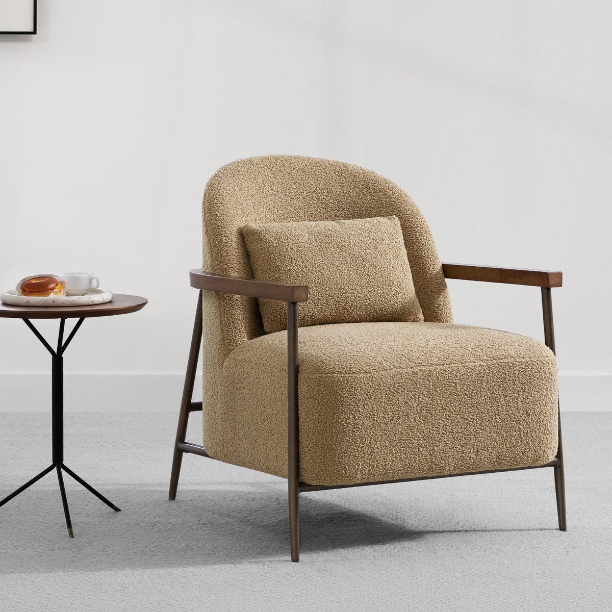 Armchair with Camel Polyester Sherpa Upholstery