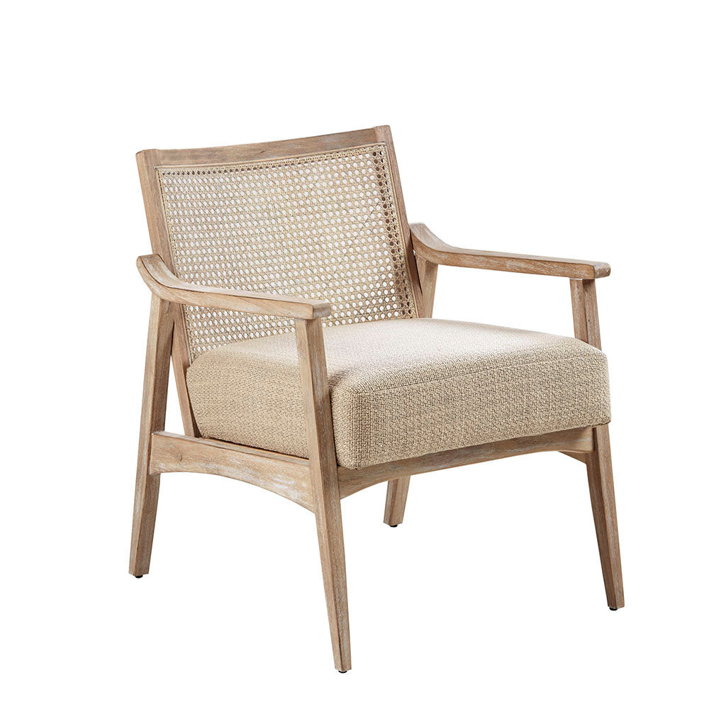 Armchair with Cane Inset Back in Light Brown Upholstery